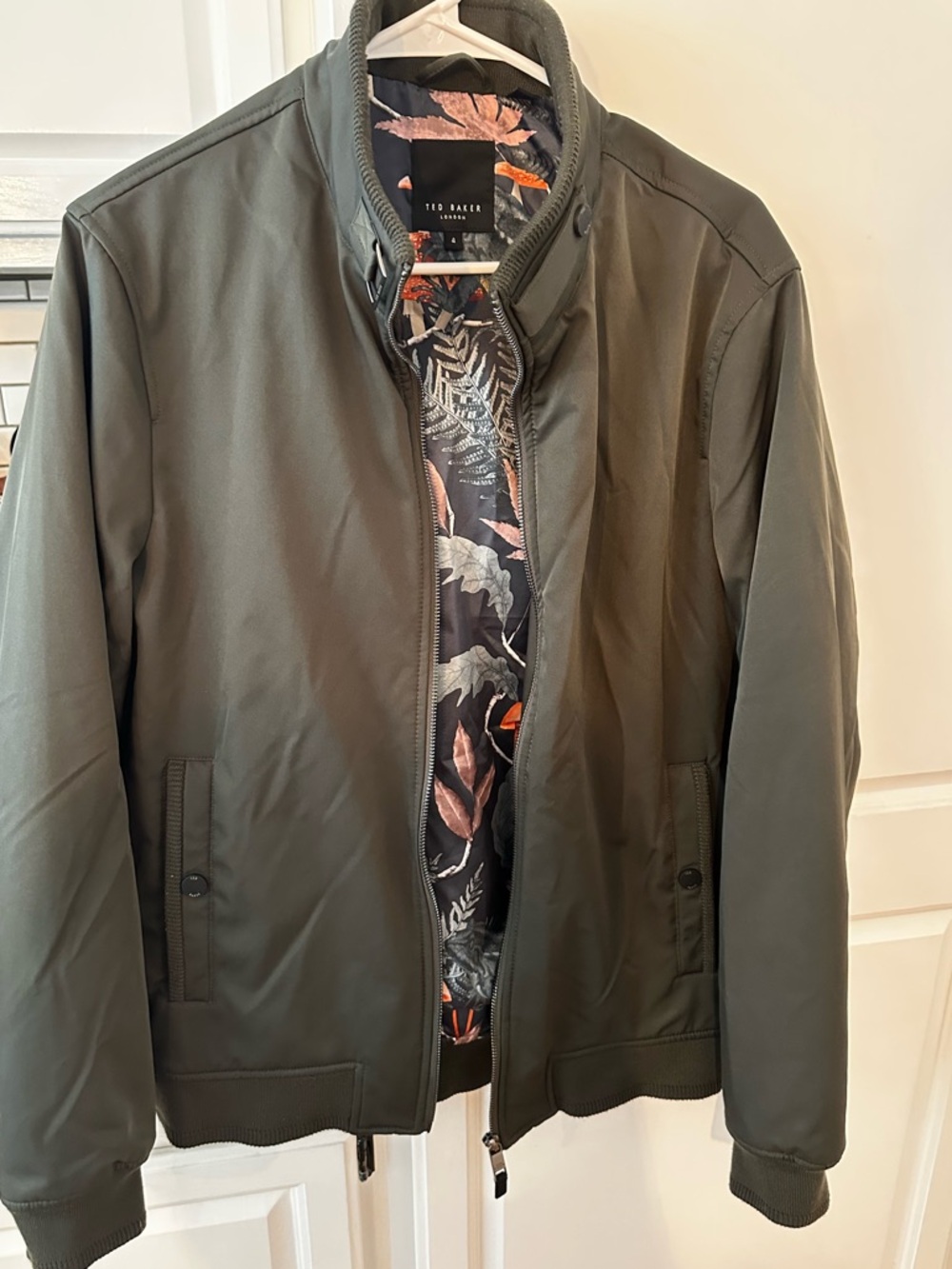 Ted Baker Olive Green Bomber Jacket with Floral Lining 4